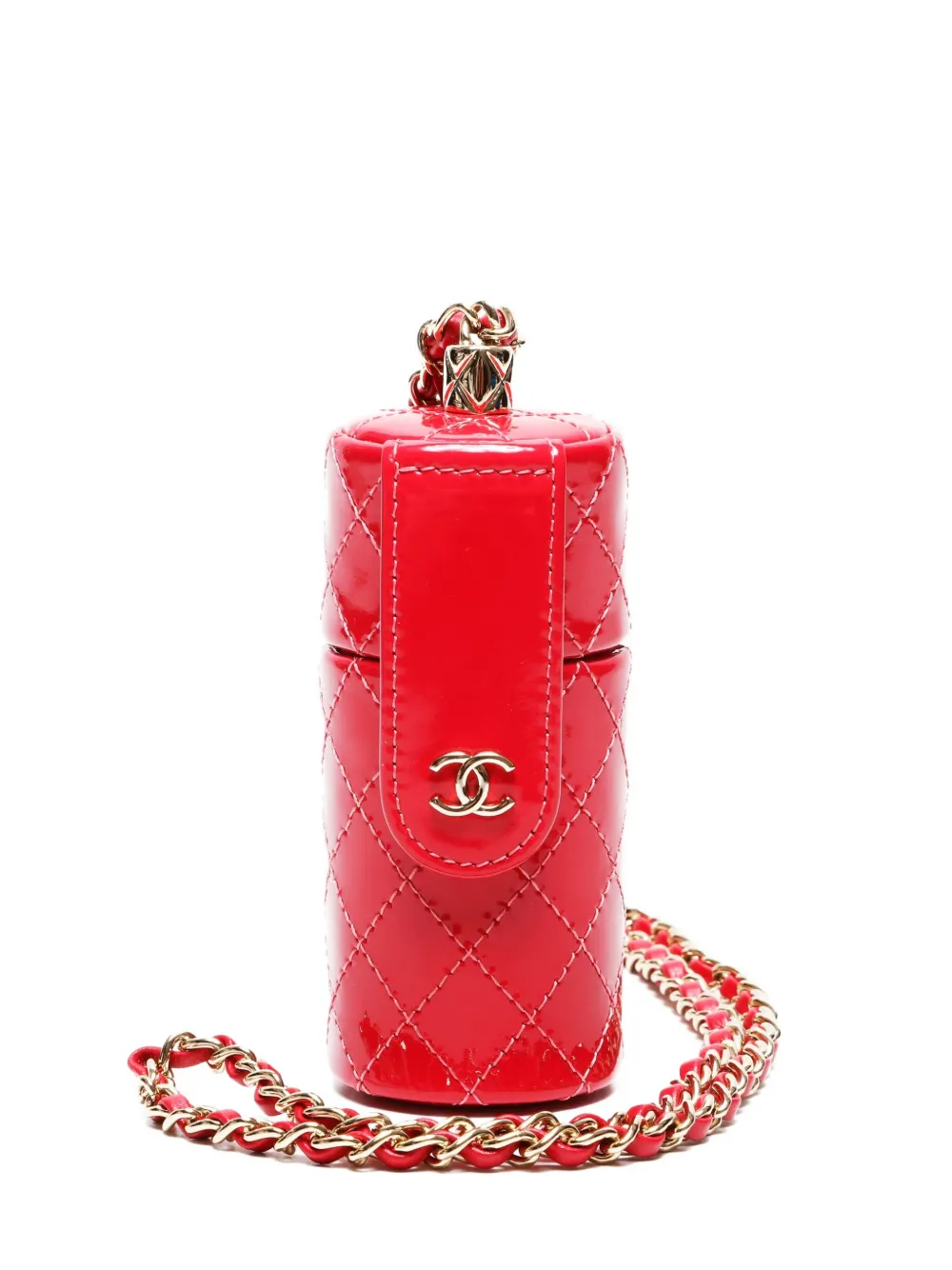 CHANEL Pre-Owned 2020-2021 エナメルレザー マトラッセ リップスティックケース - レッド CHANEL Pre-Owned 2020-2021 エナメルレザー マトラッセ リップスティックケース - レッド