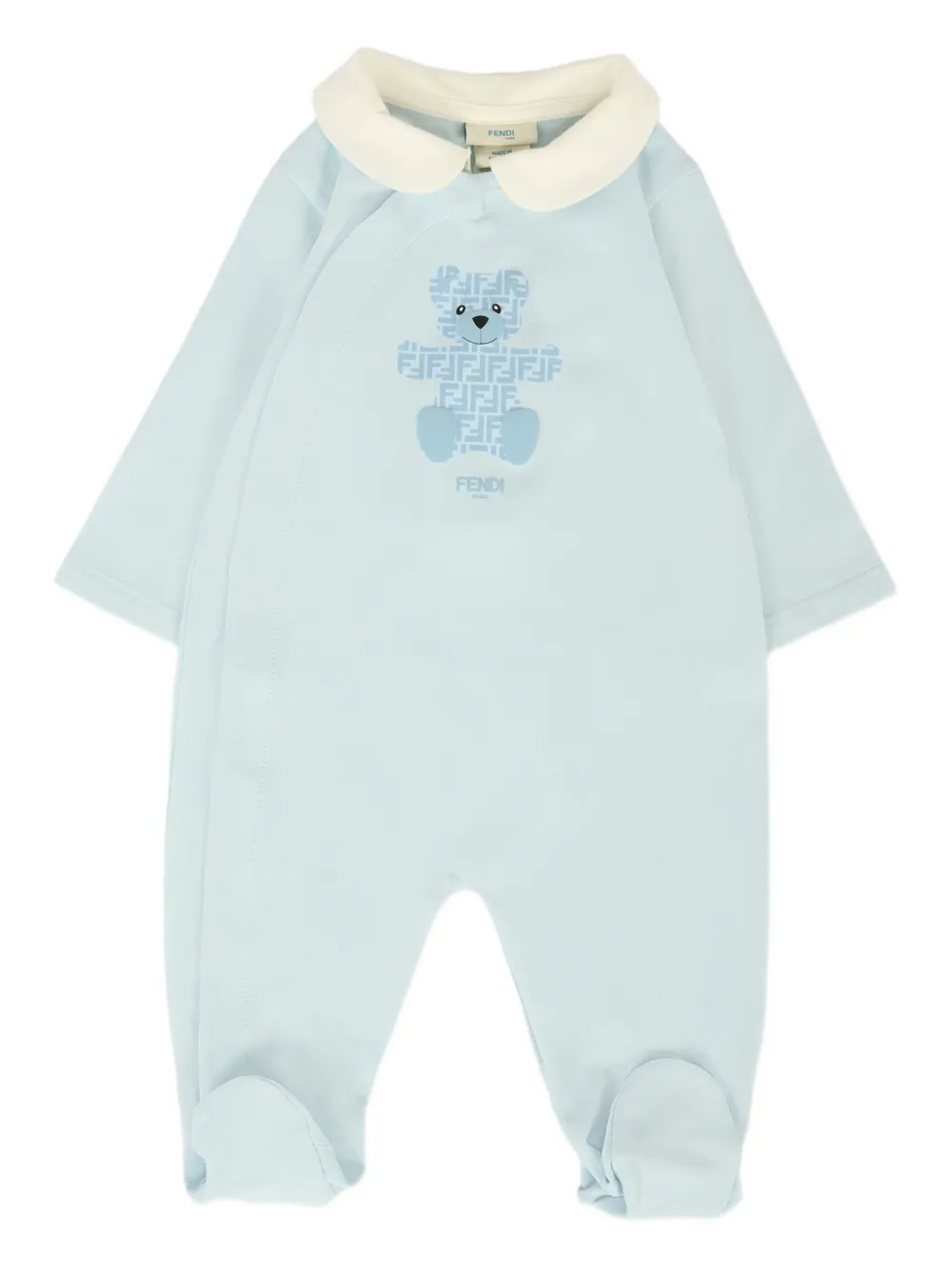 Fendi Kids Romper muts en slabbetje met teddybeerprint Blauw