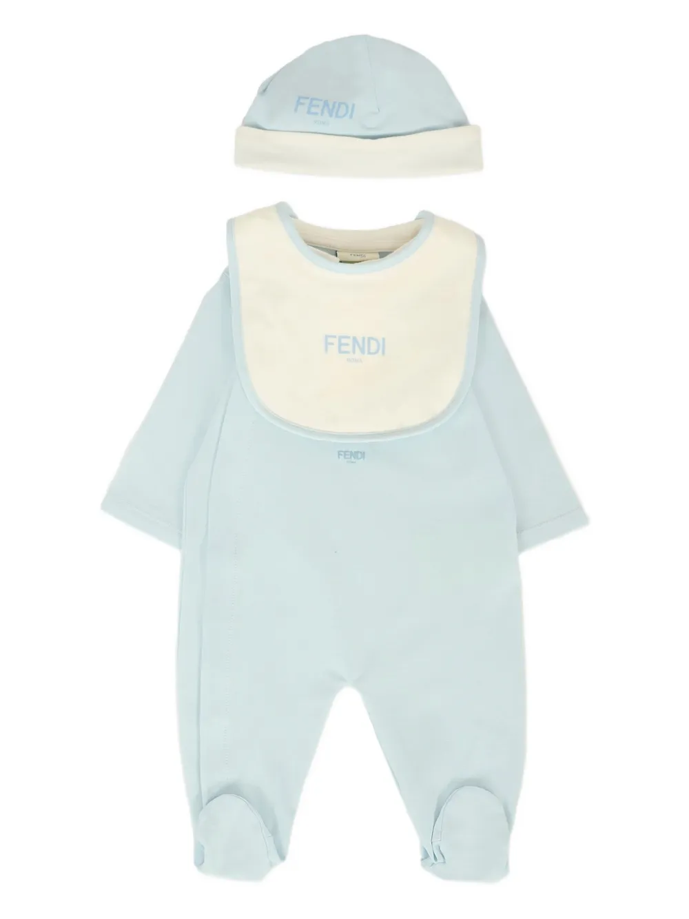 Fendi Kids Romper muts en slabbetje met teddybeerprint Blauw