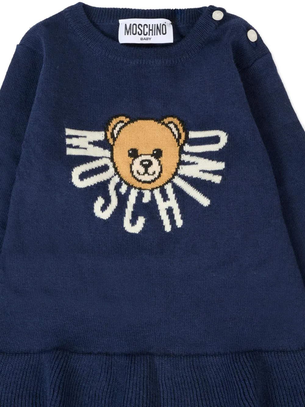 Moschino Kids Jurk met teddybeer-intarsia Blauw
