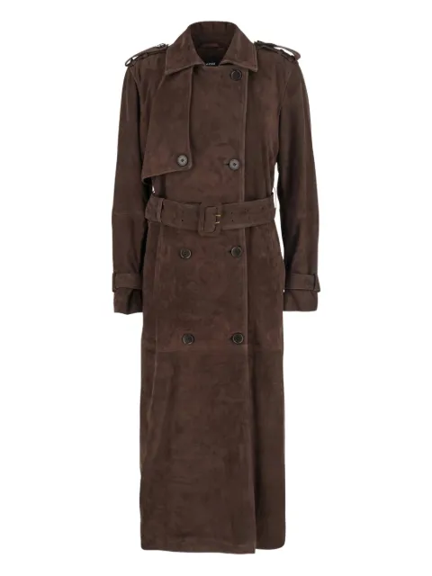 Arma belted double-breasted suede coat