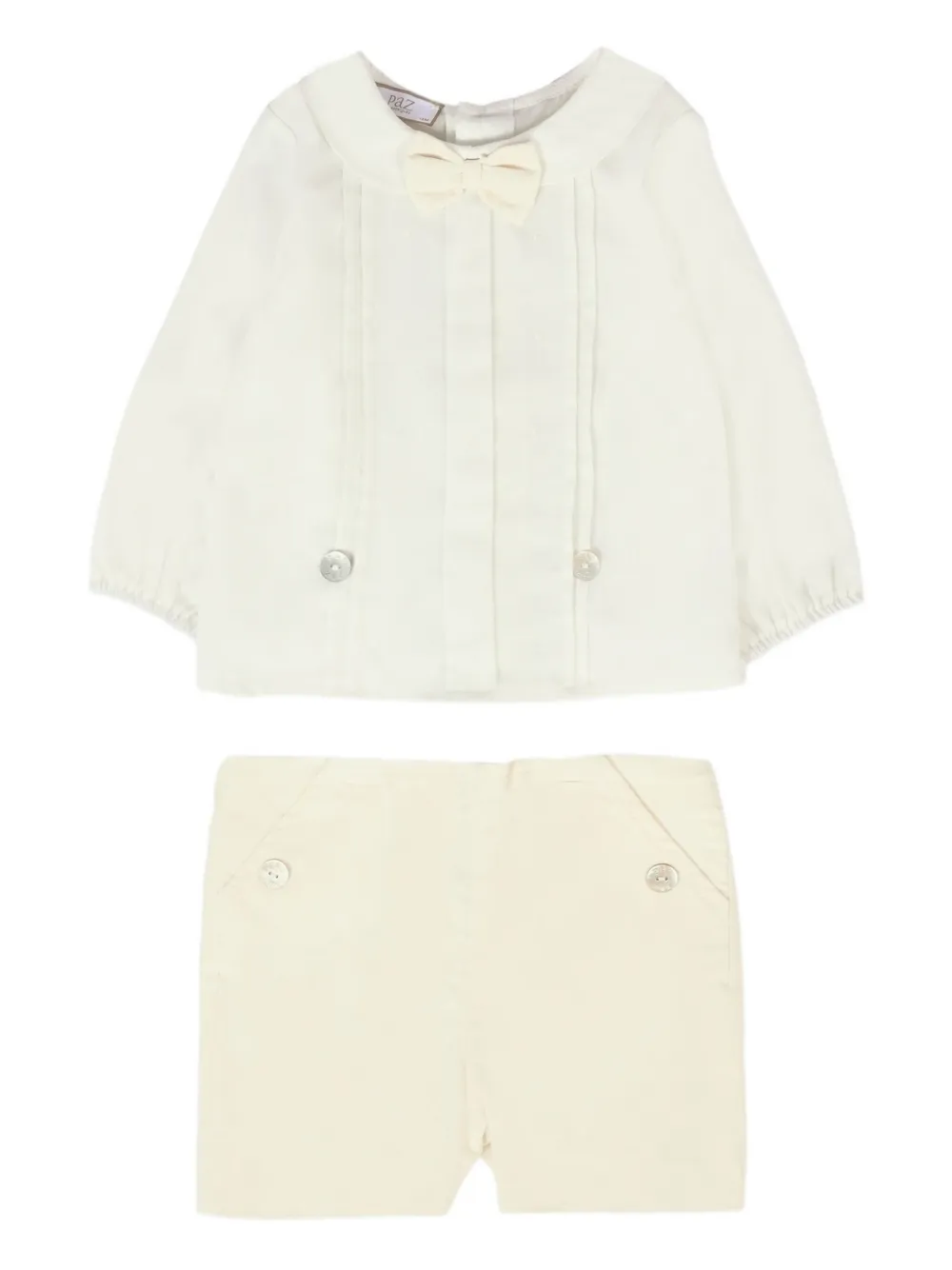 Paz Rodriguez Top en shorts met plooien en strikdetail Beige