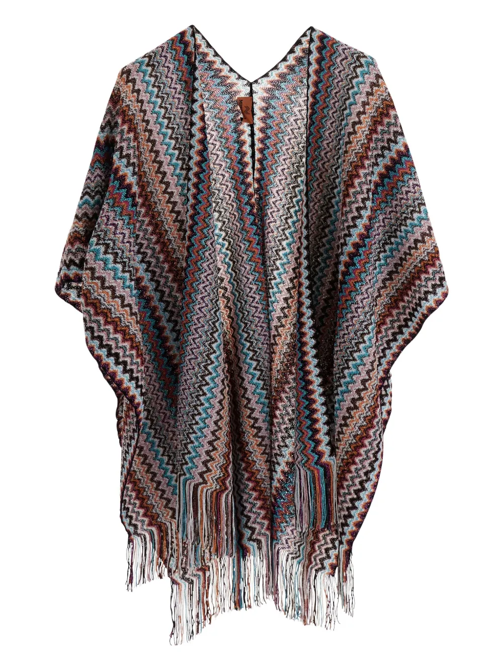 Missoni Poncho met franje en zigzag patroon Grijs