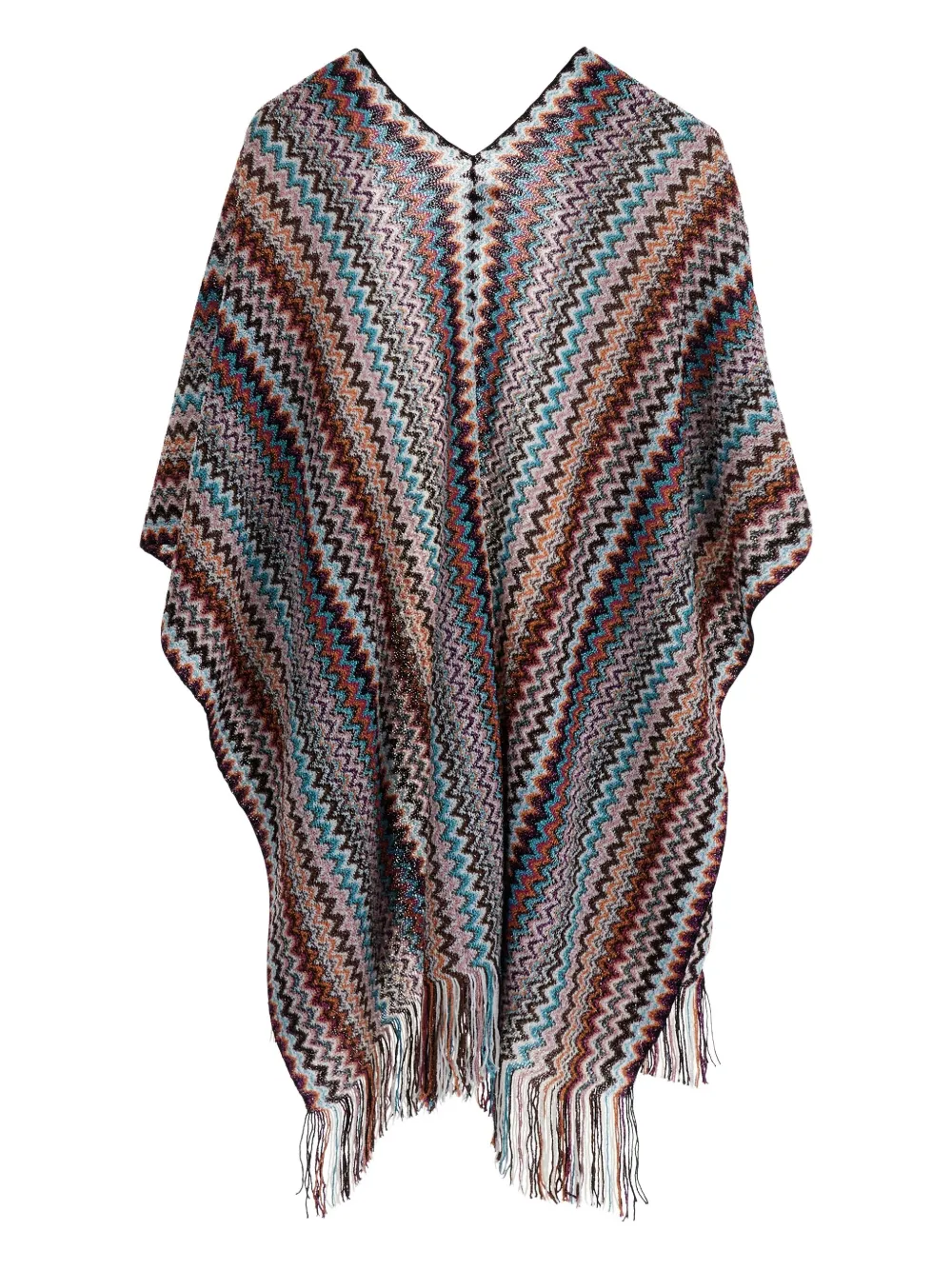 Missoni Poncho met franje en zigzag patroon Grijs