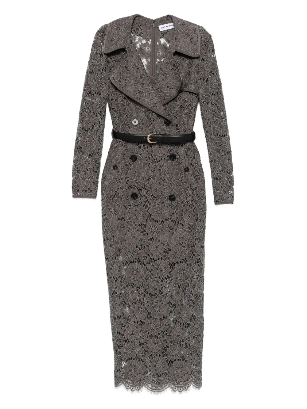 Self-Portrait floral-lace belted day dress | Grey | Image 1