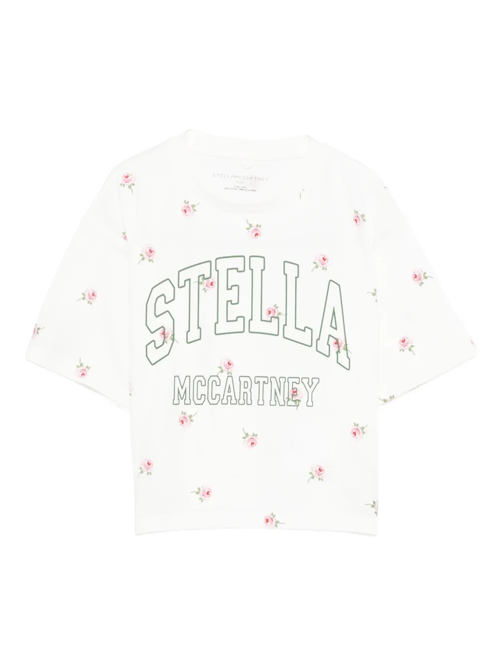 Stella McCartney Kids rose-print logo T-shirt Wit