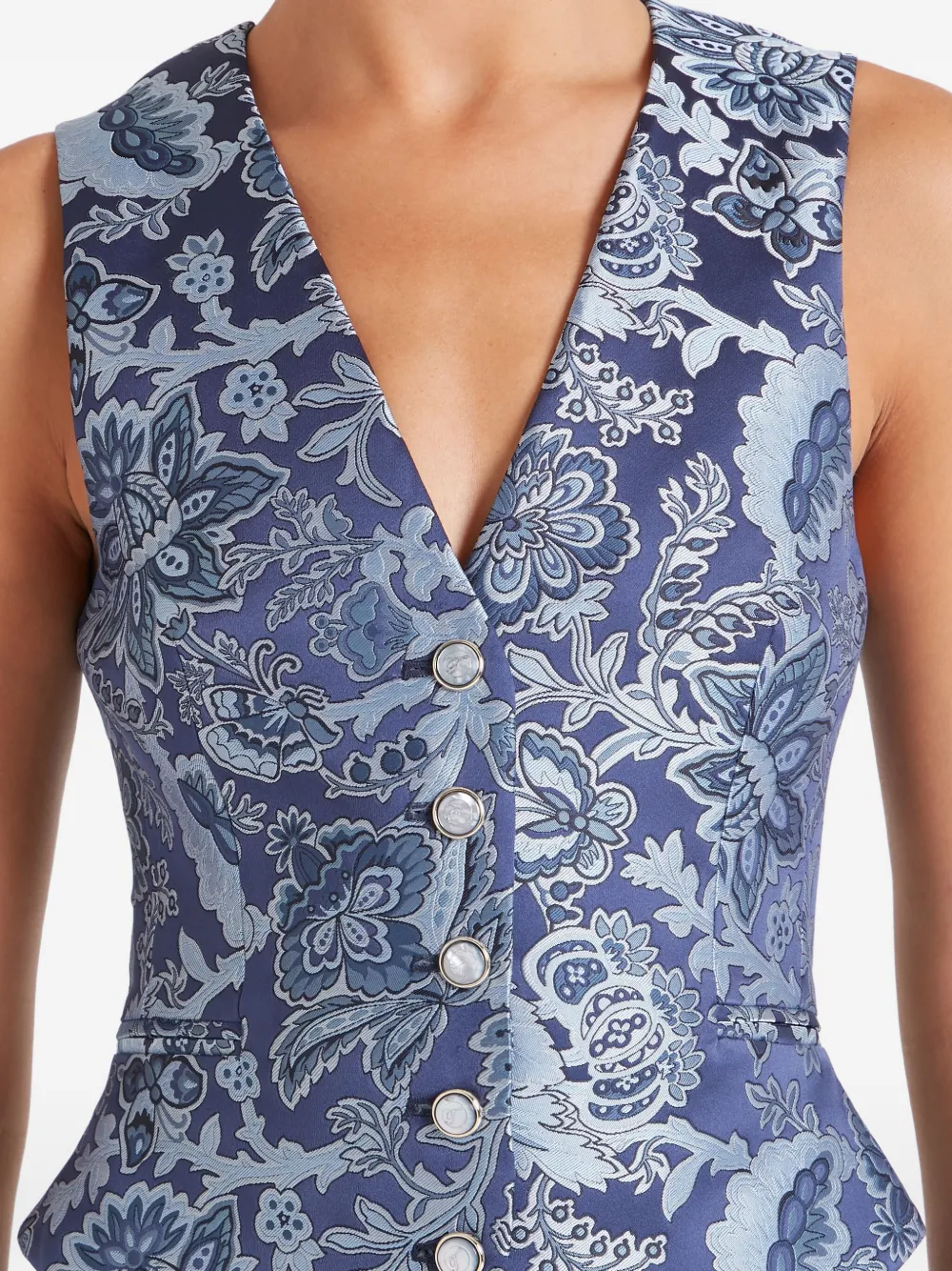 Temperley London Gilet met bloemenprint en knopen Blauw