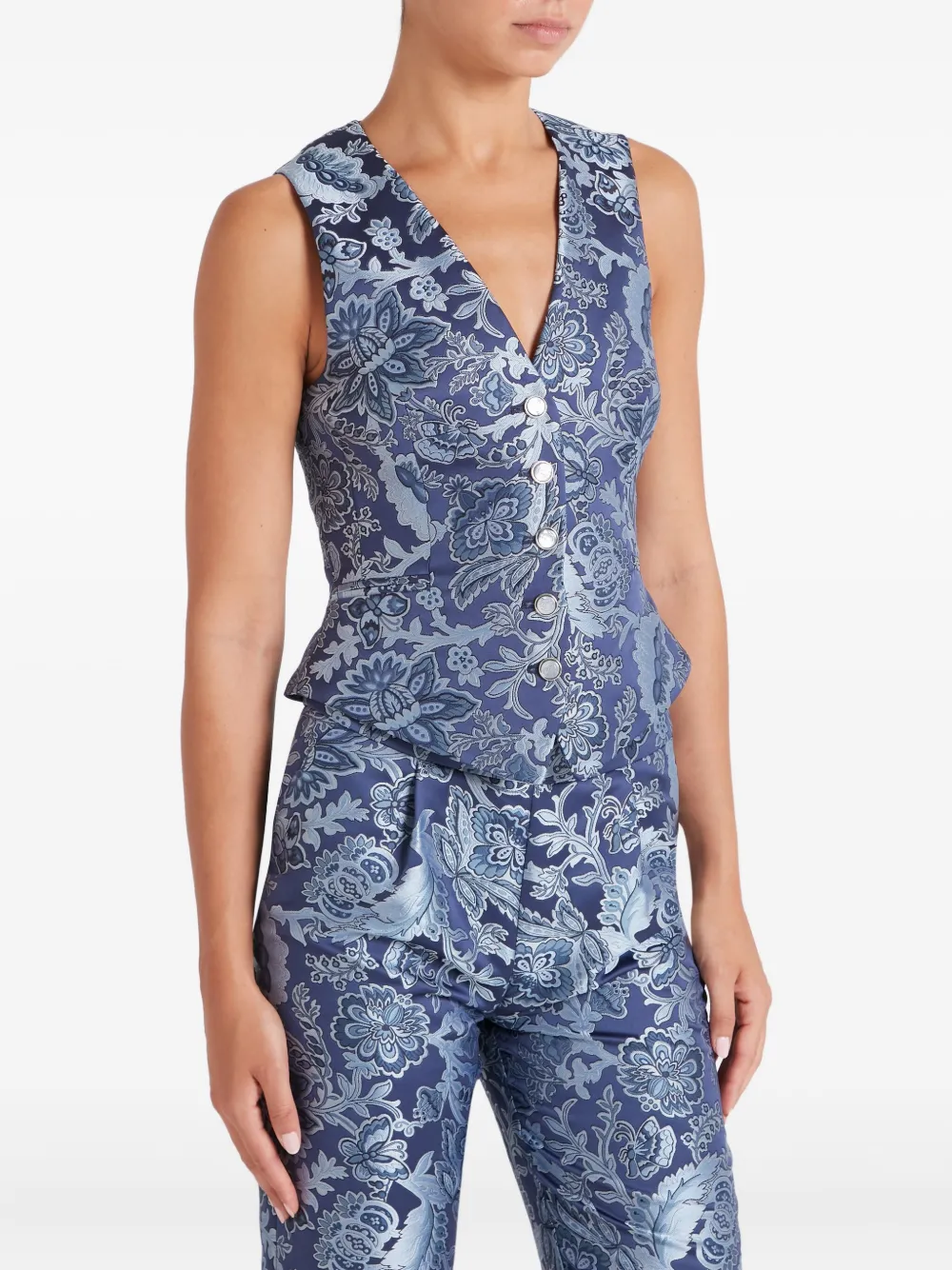 Temperley London Gilet met bloemenprint en knopen Blauw