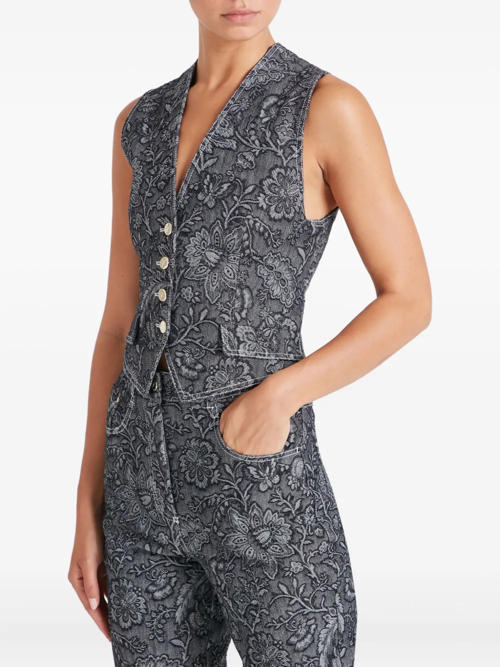 Temperley London Gilet met bloemenprint en knopen Zwart