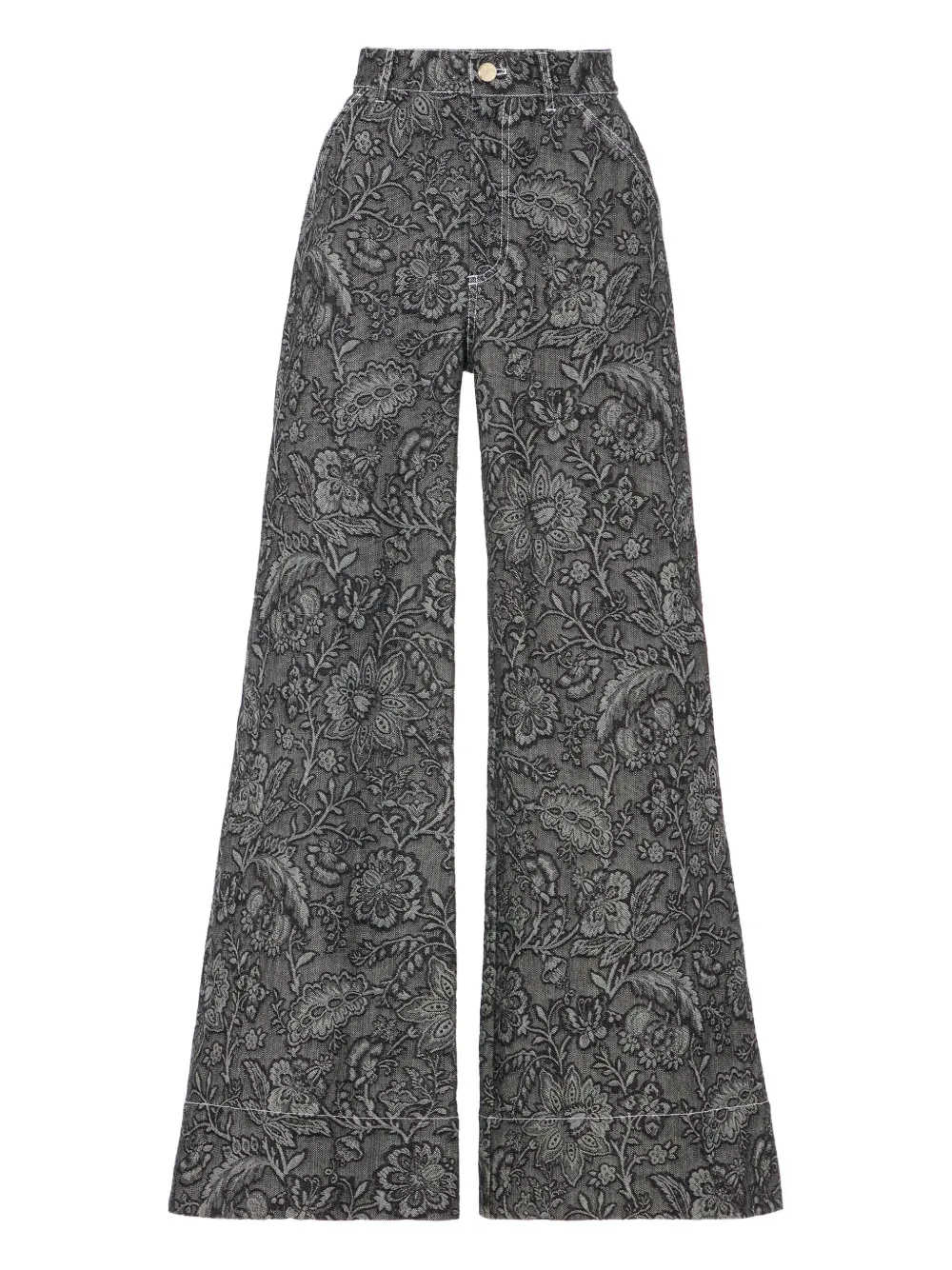 Temperley London Floral-print Jacquard Jeans In Gray