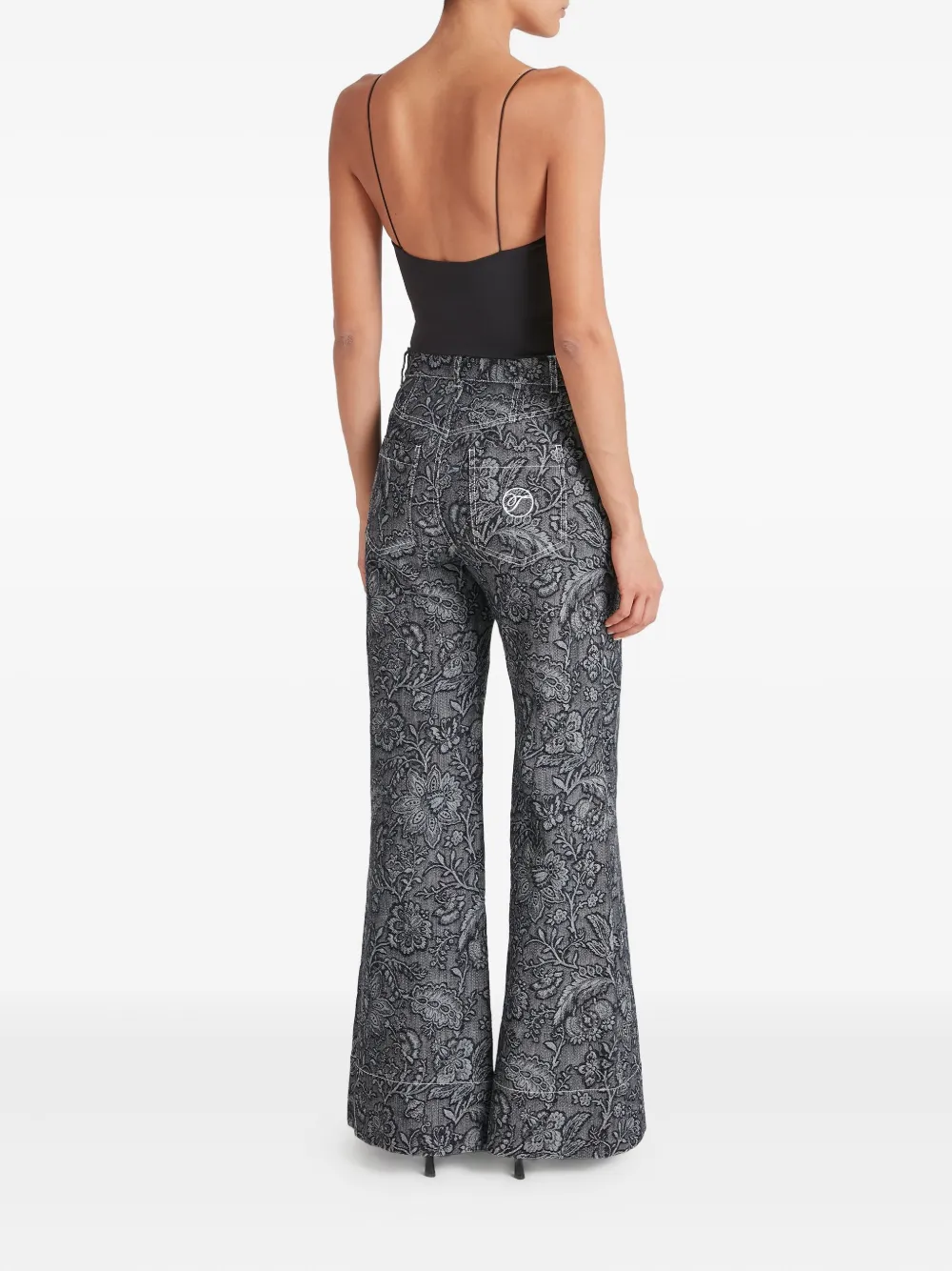 Temperley London Floral-print Jacquard Jeans In Gray