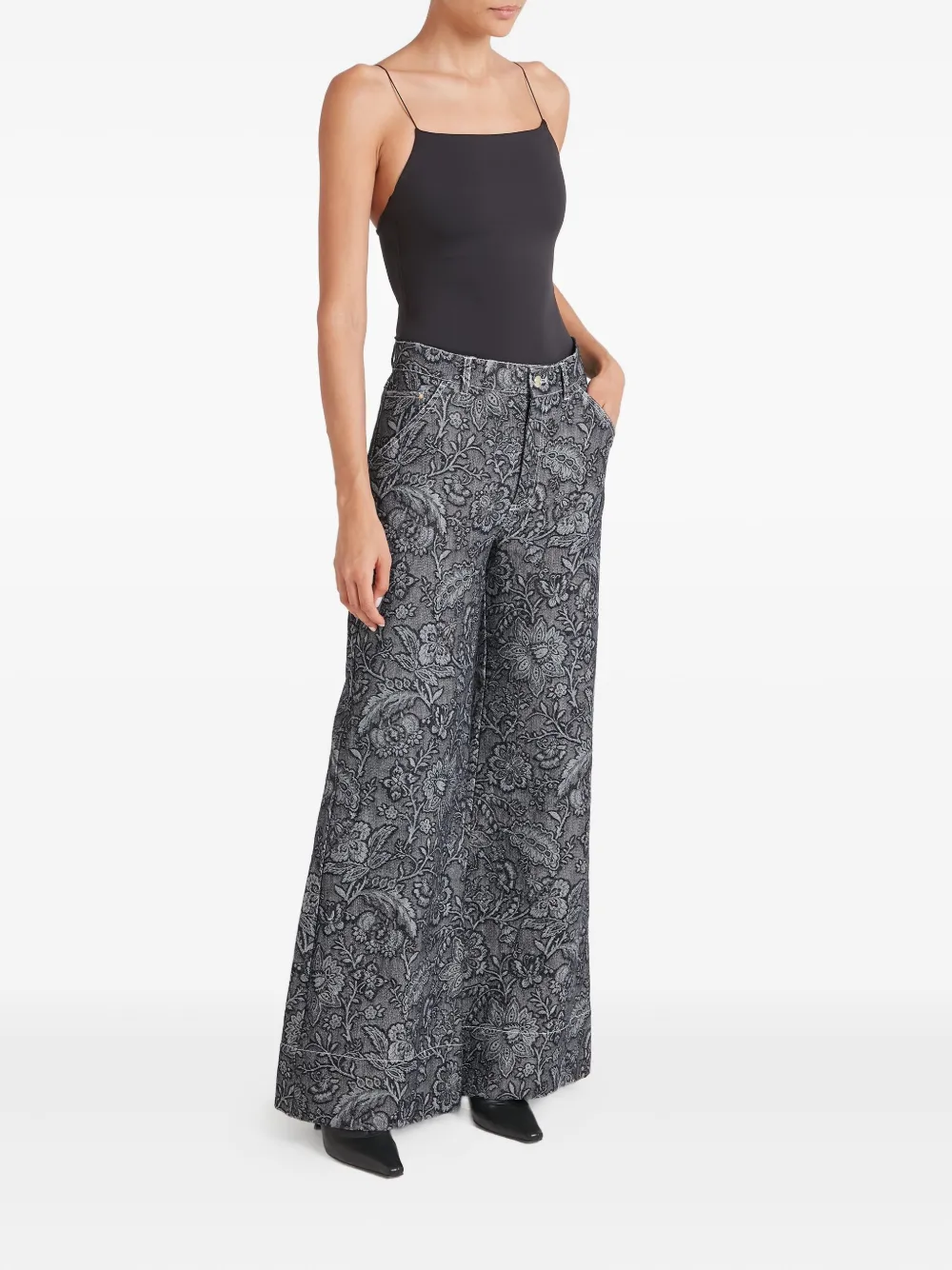 Temperley London Floral-print Jacquard Jeans In Gray