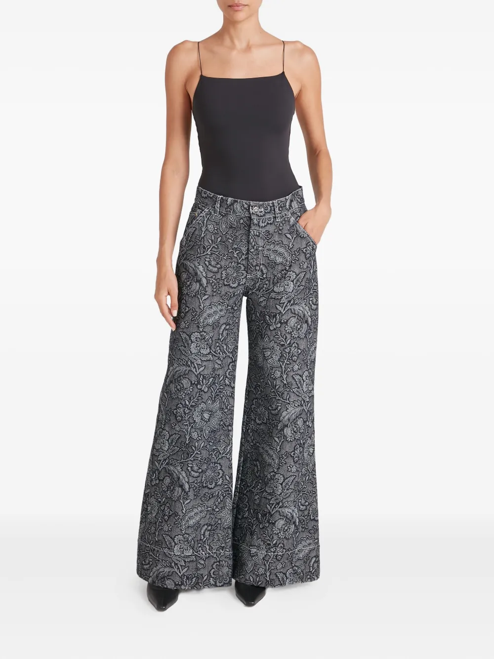 Temperley London Floral-print Jacquard Jeans In Gray