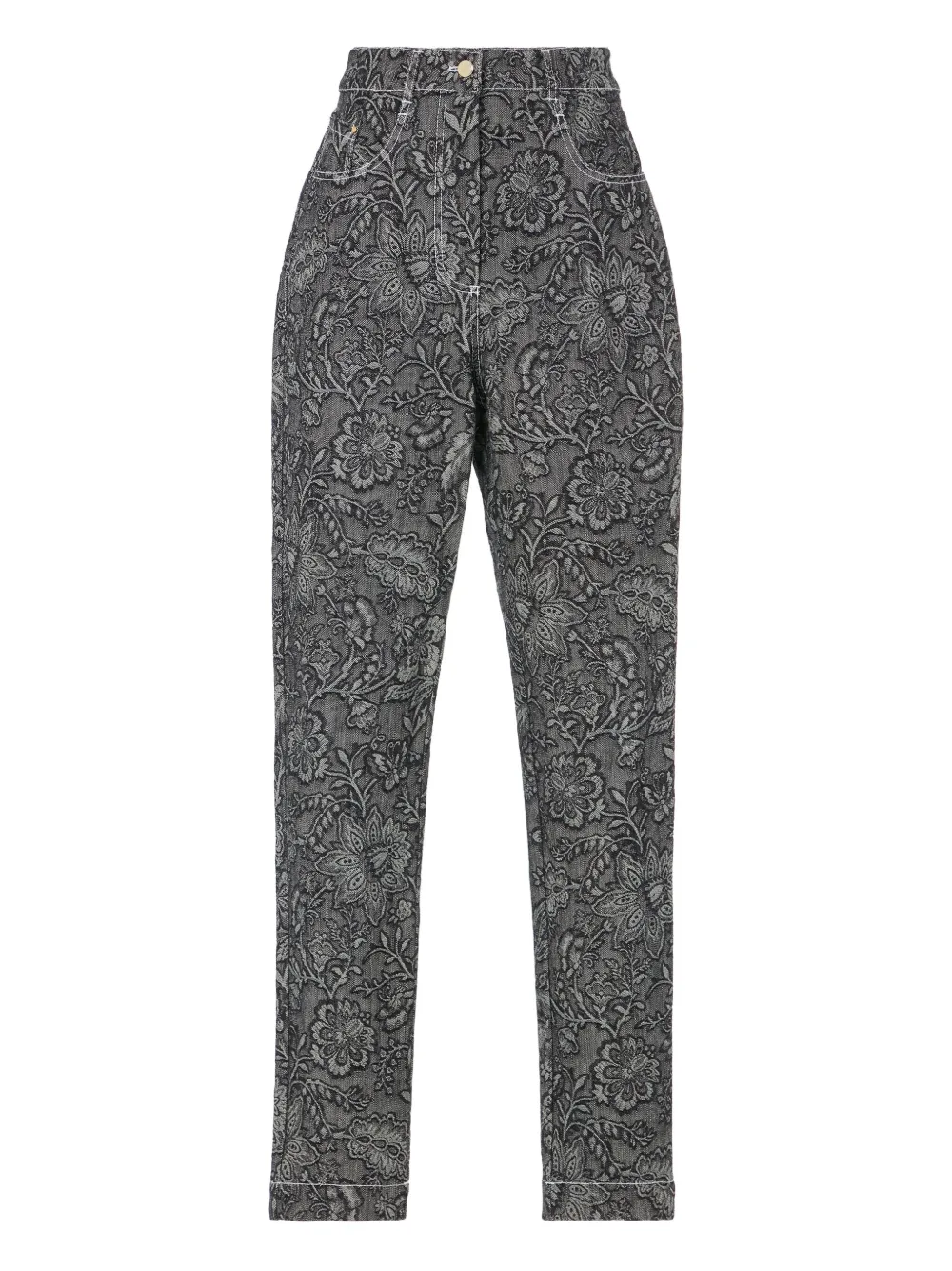 Temperley London Floral-print Denim Trousers In Black