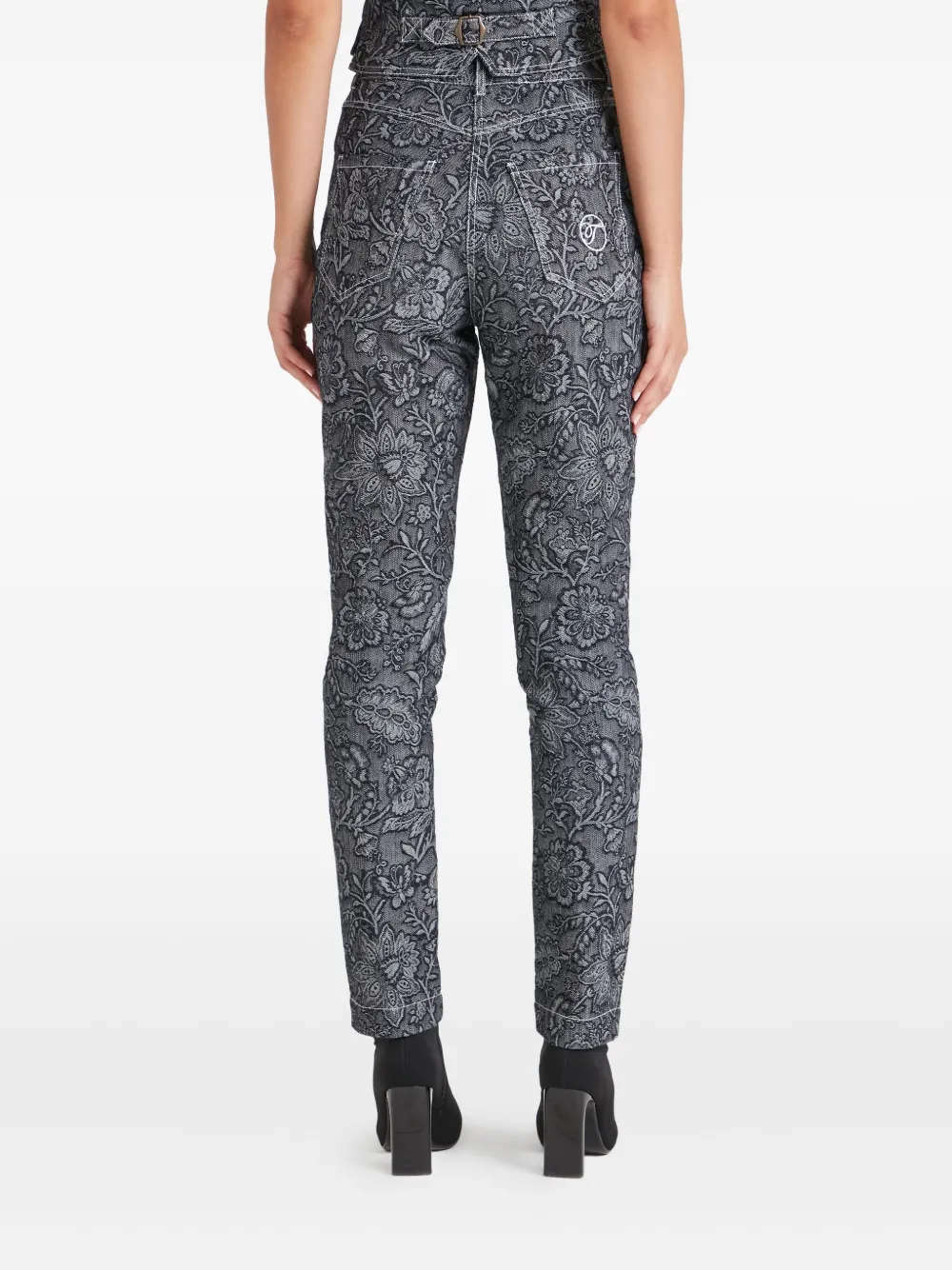 Temperley London Floral-print Denim Trousers In Black