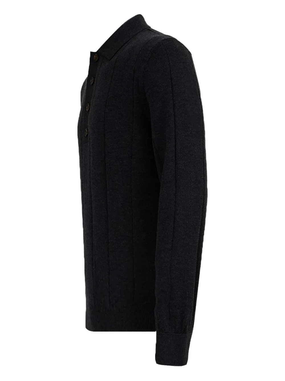 Eleventy Long-sleeve Ribbed Polo Shirt In Black