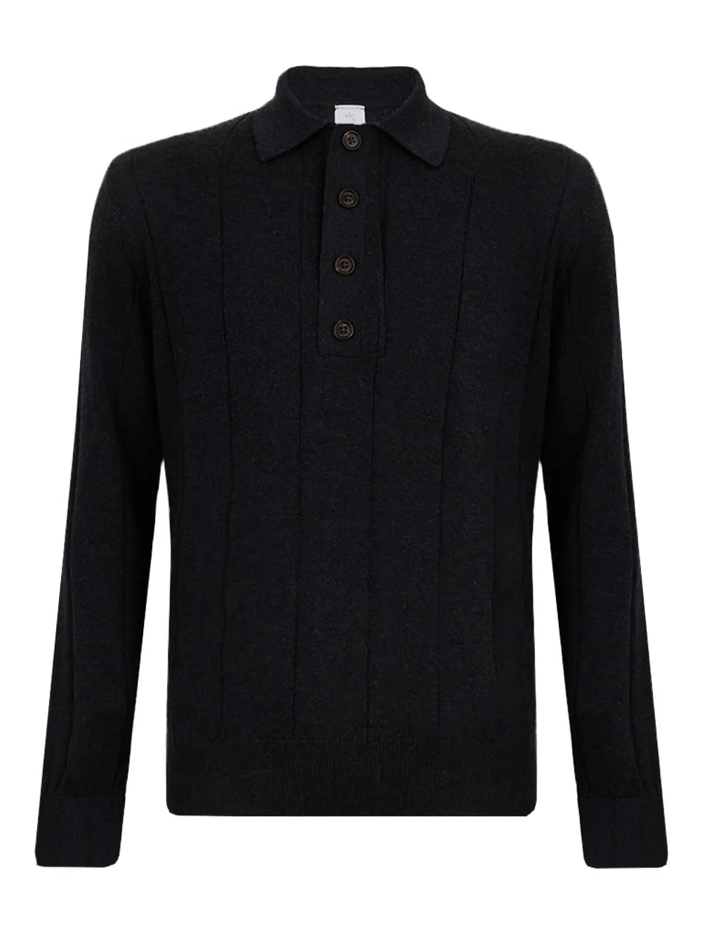 Eleventy Long-sleeve Ribbed Polo Shirt In Black