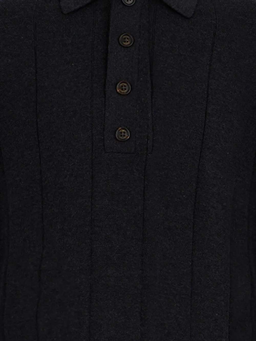 Eleventy Long-sleeve Ribbed Polo Shirt In Black