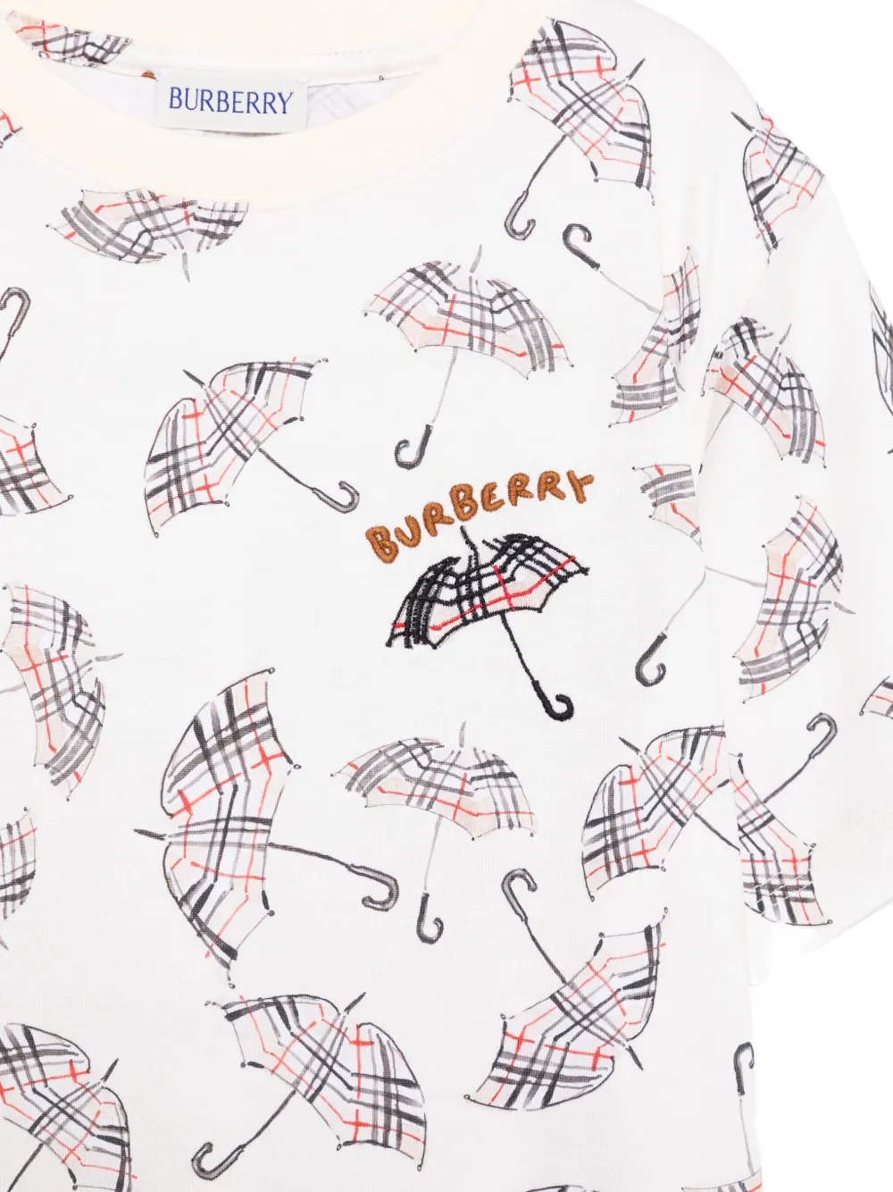 Burberry Kids Katoenen T-shirt met parapluprint Beige