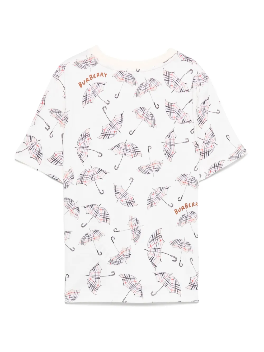 Burberry Kids Katoenen T-shirt met parapluprint Beige