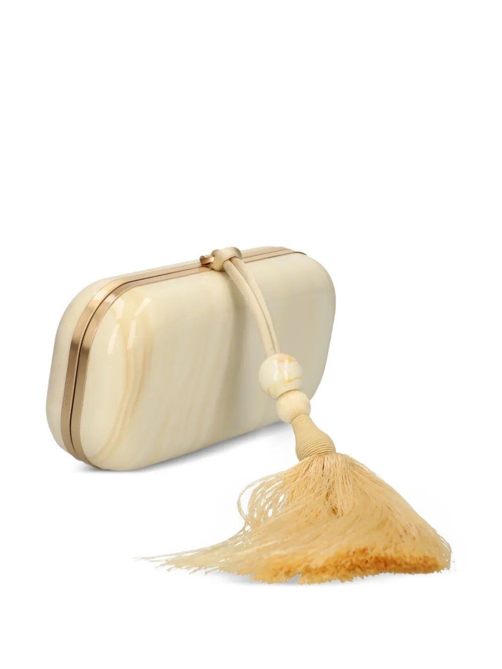 Cult Gaia Yasmin marble-effect tassel clutch Beige