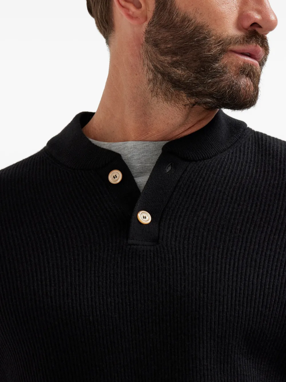 Brunello Cucinelli ribbed Henley-neck sweater Zwart