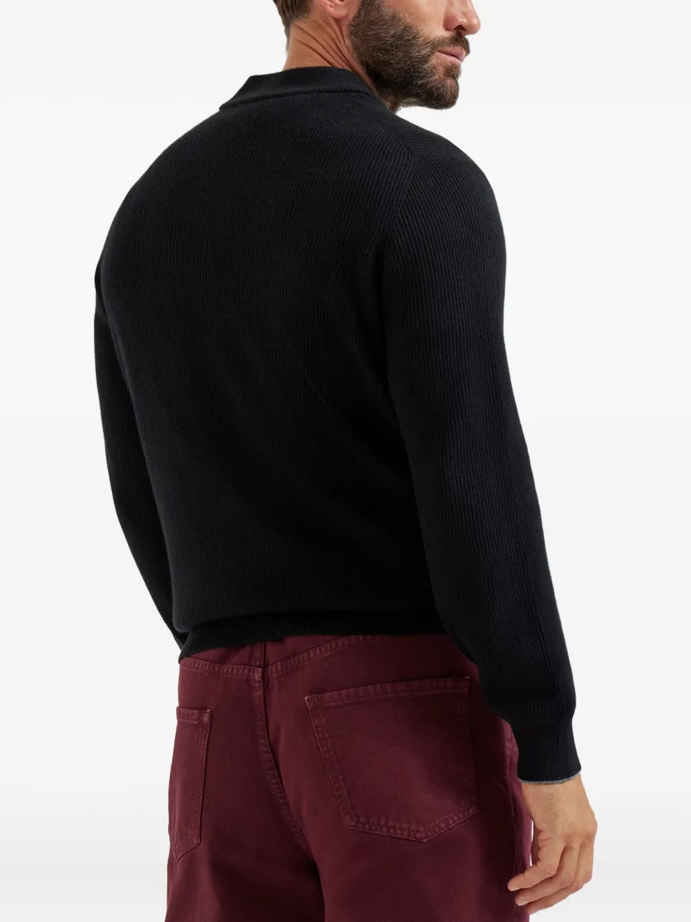 Brunello Cucinelli ribbed Henley-neck sweater Zwart