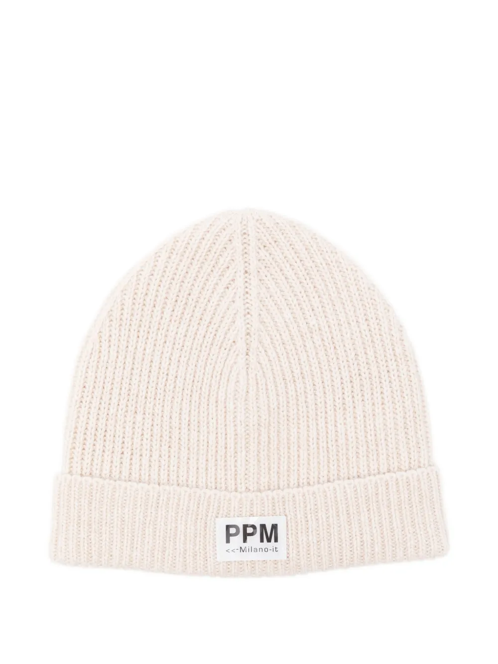 Paolo Pecora Kids Ribgebreide muts met logopatch Beige