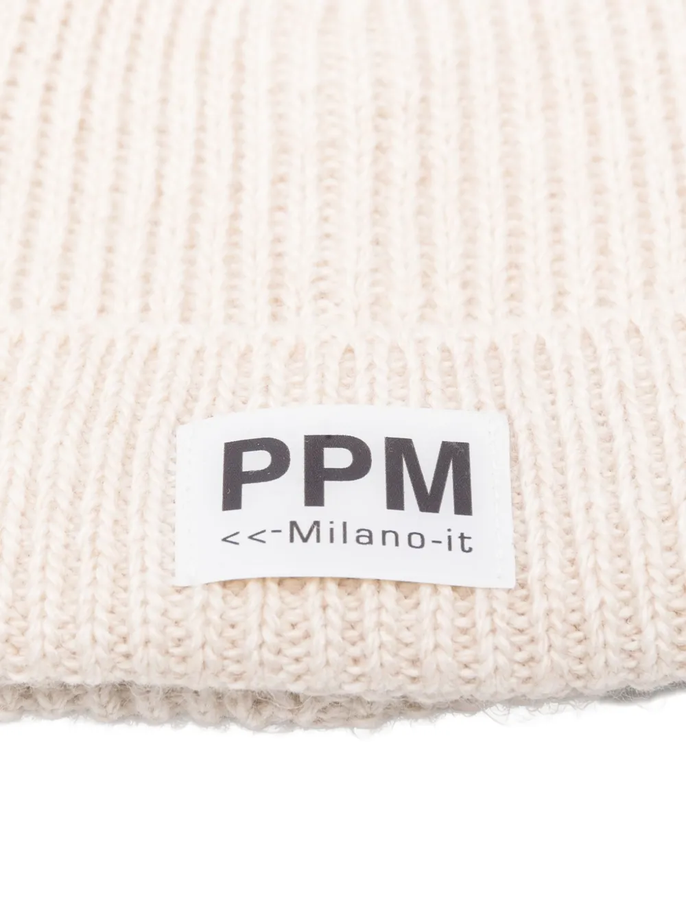 Paolo Pecora Kids ribbed-knit logo-patch beanie - Beige