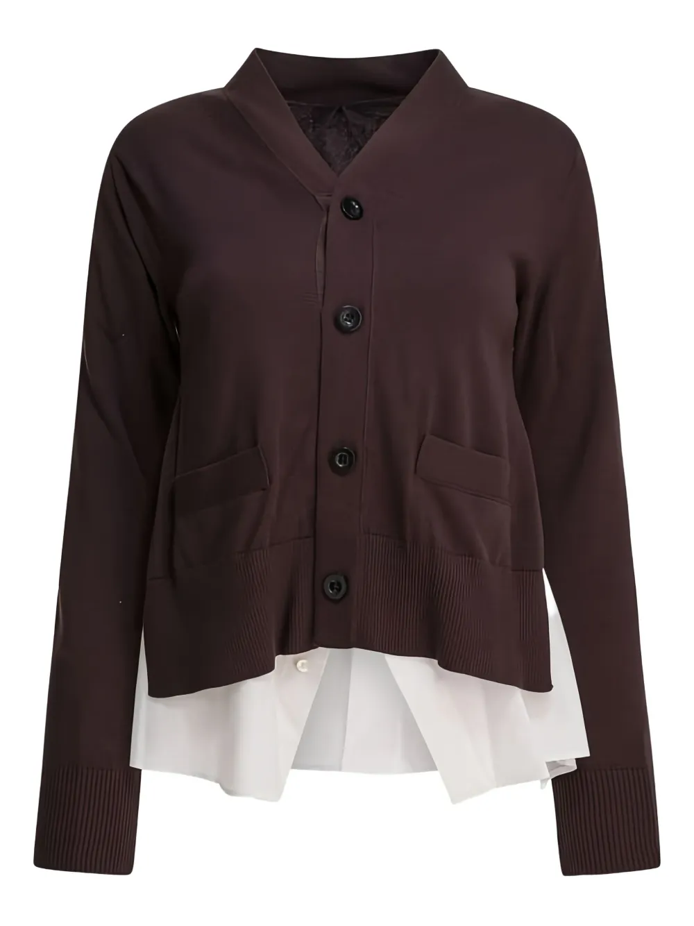 sacai poplin knit cardigan | Brown | Image 1