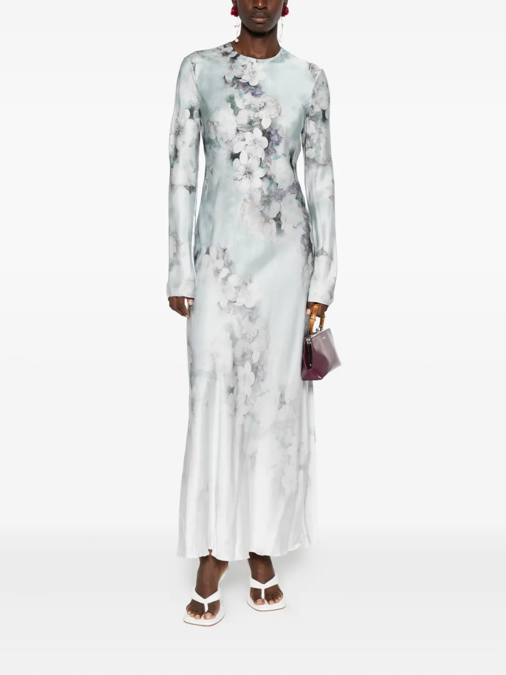 Alberta Ferretti floral-print long-sleeved day dress - Blauw
