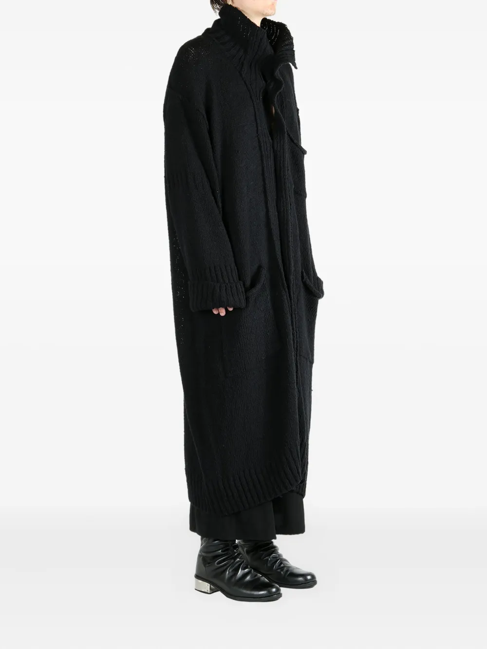 Yohji Yamamoto buttoned patch-pocket coat Zwart