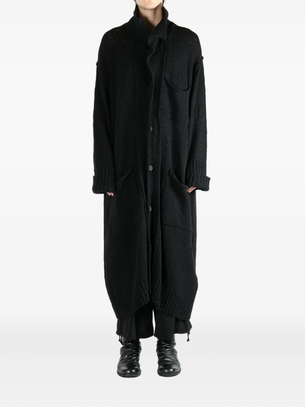 Yohji Yamamoto buttoned patch-pocket coat Zwart