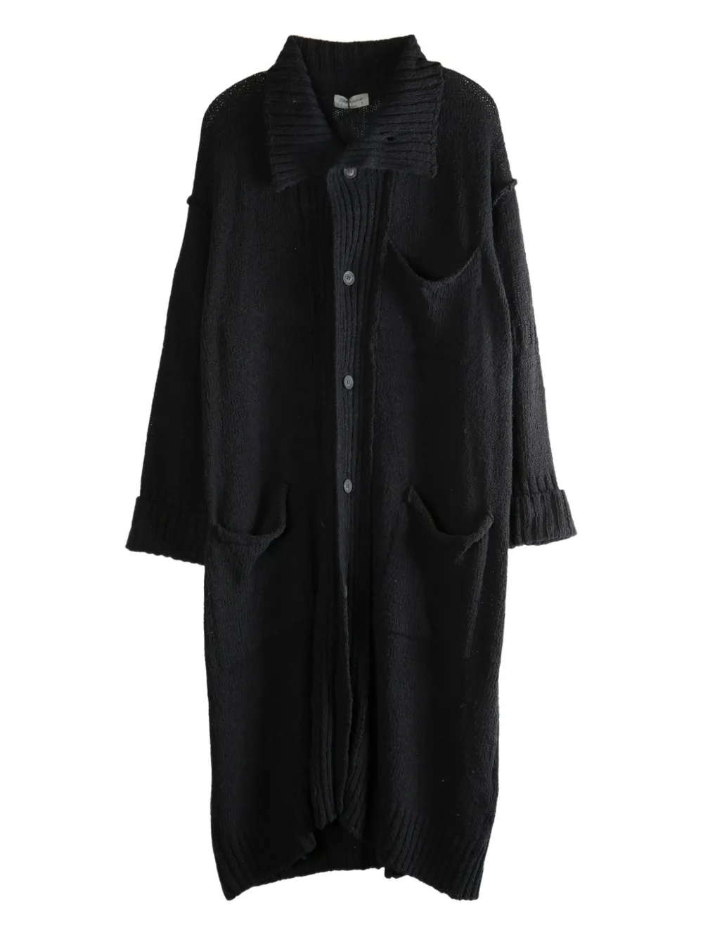 Yohji Yamamoto buttoned patch-pocket coat Zwart