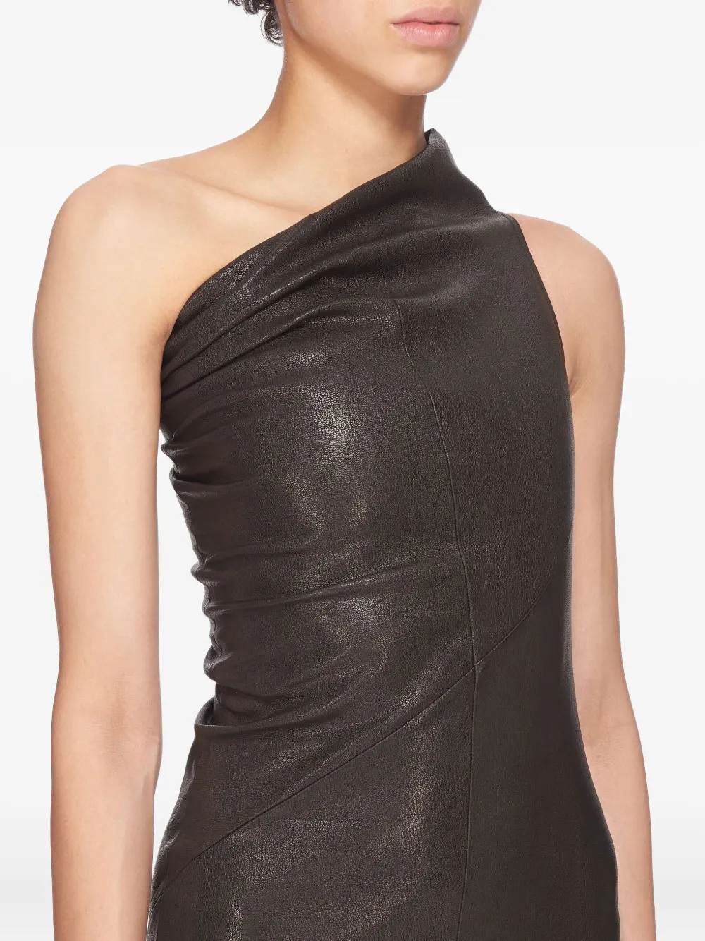 Rick Owens Draped One-shoulder Mini Dress In Brown