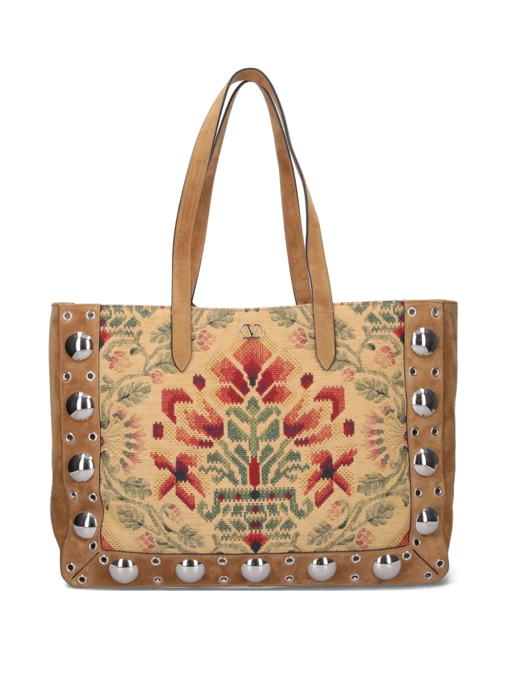 Valentino Garavani Nellcôte shopper met bloemenprint en studs Beige