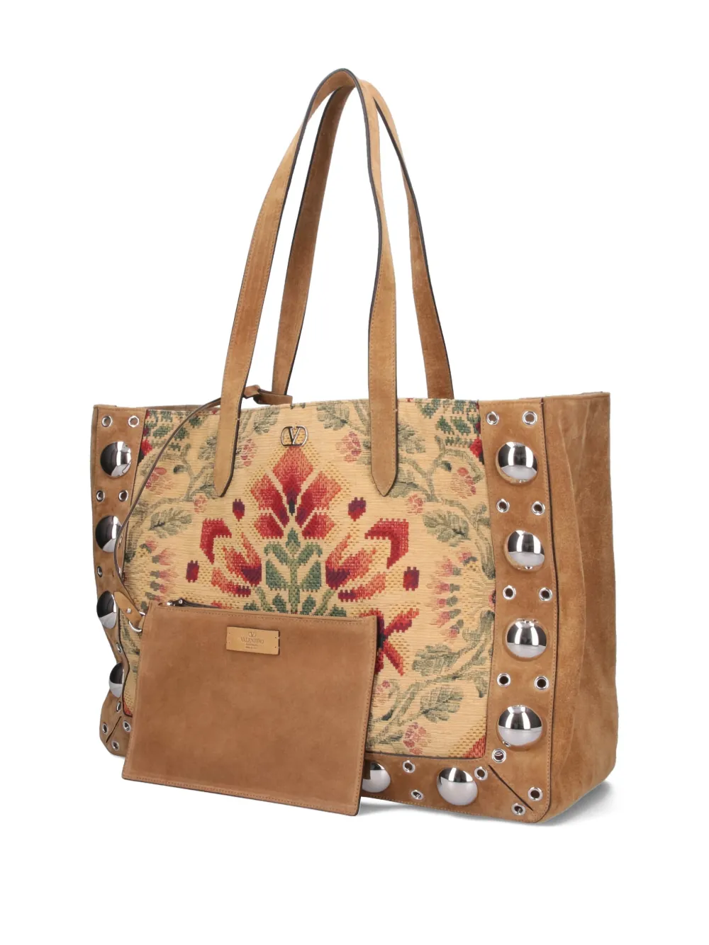 Valentino Garavani Nellcôte shopper met bloemenprint en studs Beige