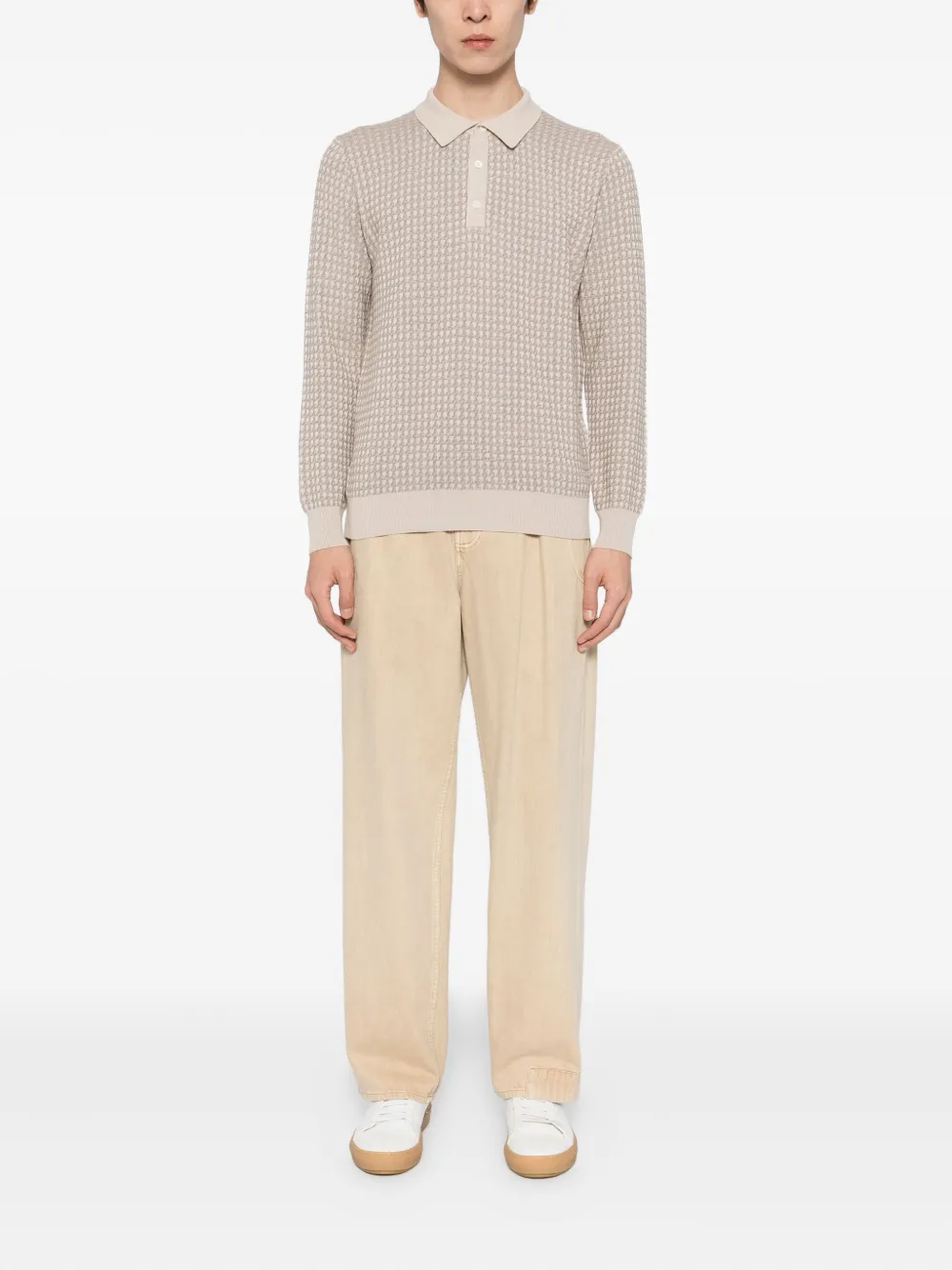 Canali Gebreid poloshirt - Beige