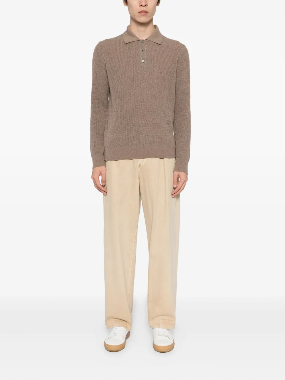 Canali Gebreid poloshirt - Bruin