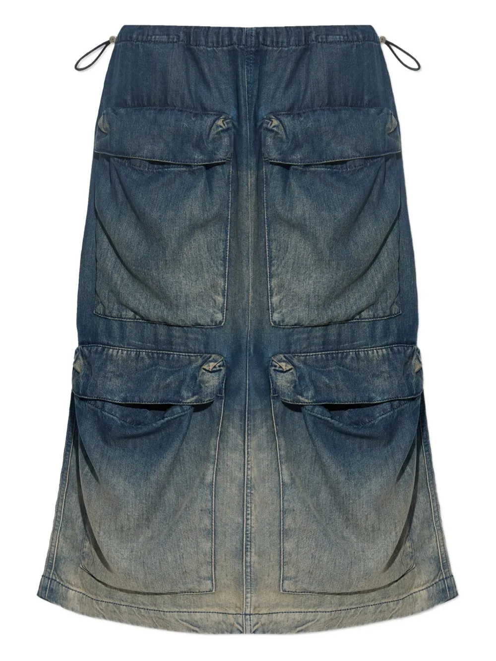 multi-pocket denim midi skirt