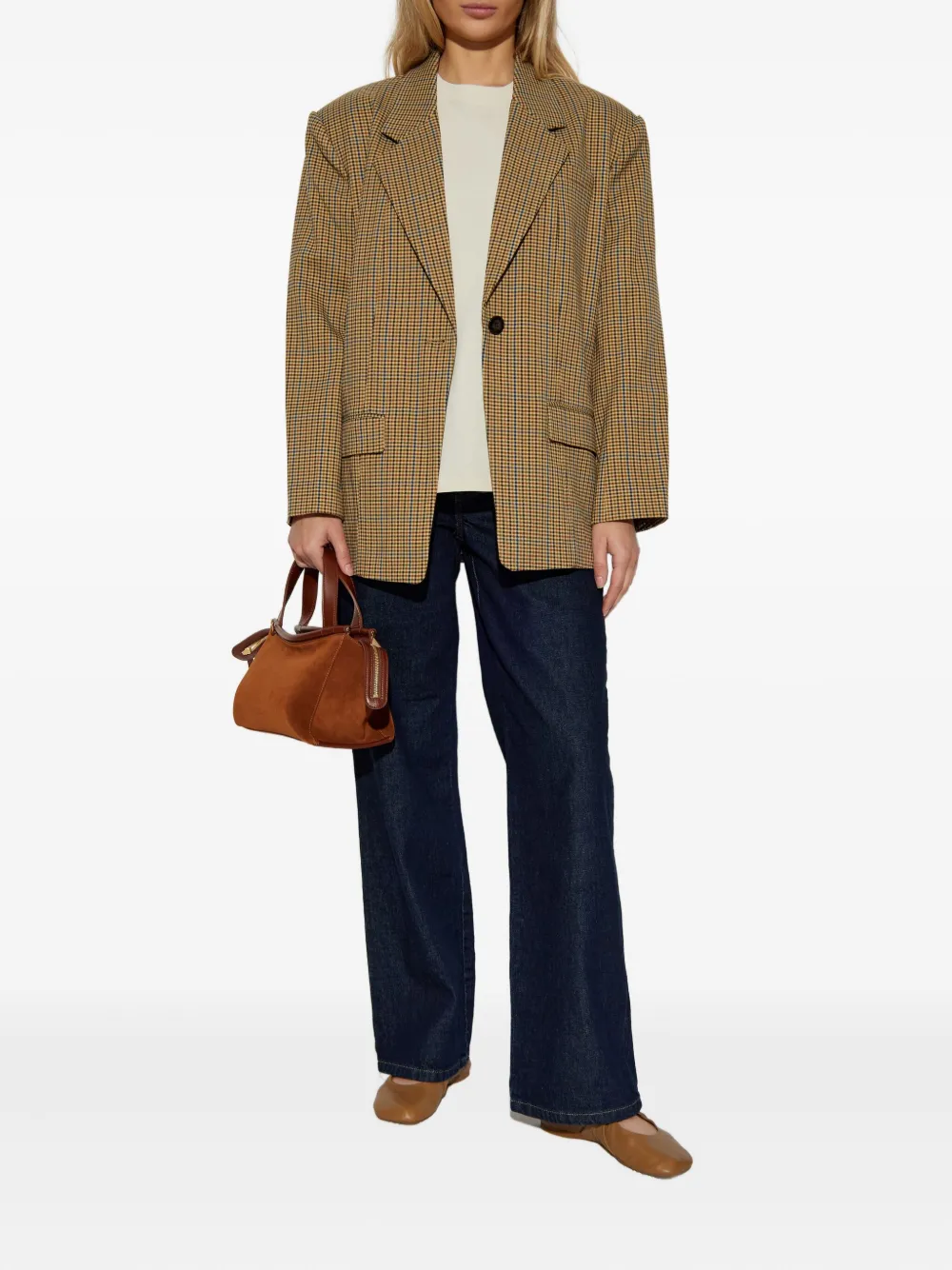 Gestuz Geruite blazer met enkele knoop Beige