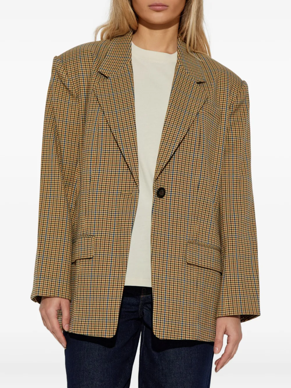 Gestuz Geruite blazer met enkele knoop Beige