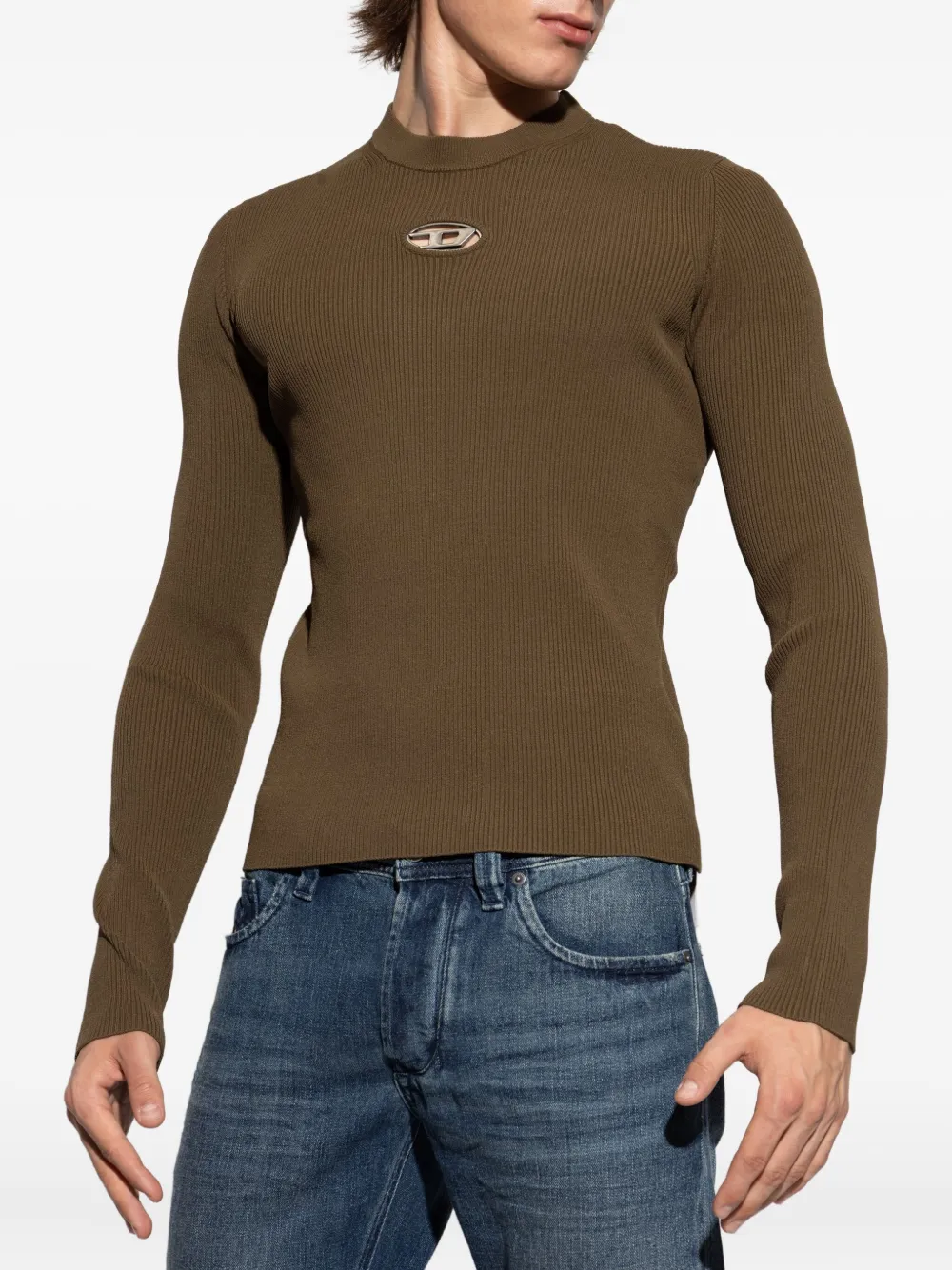 Diesel ribbed logo-detail long-sleeve T-shirt Groen