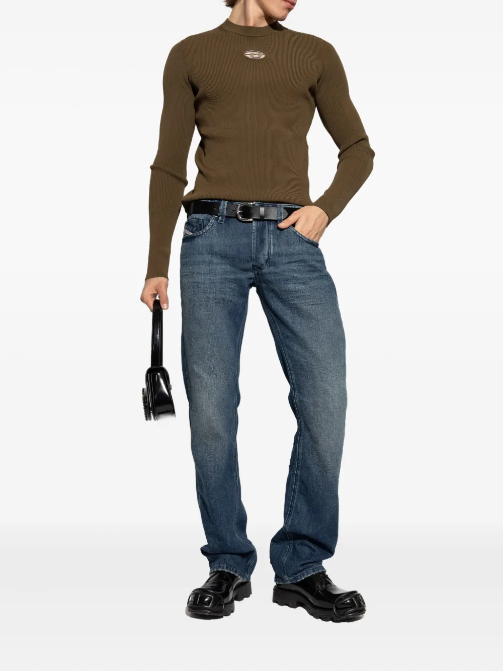 Diesel ribbed logo-detail long-sleeve T-shirt - Groen