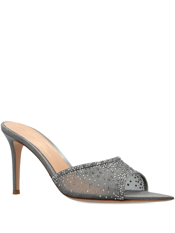 Gianvito Rossi 85mm Rania Crystal-embellished Heeled Mules in Grey
