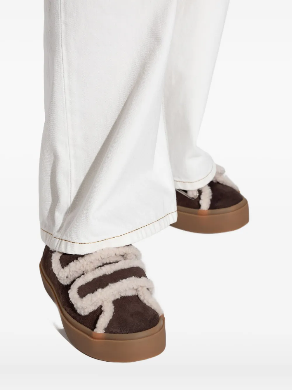 Inuikii shearling-trimmed suede sneakers Brown