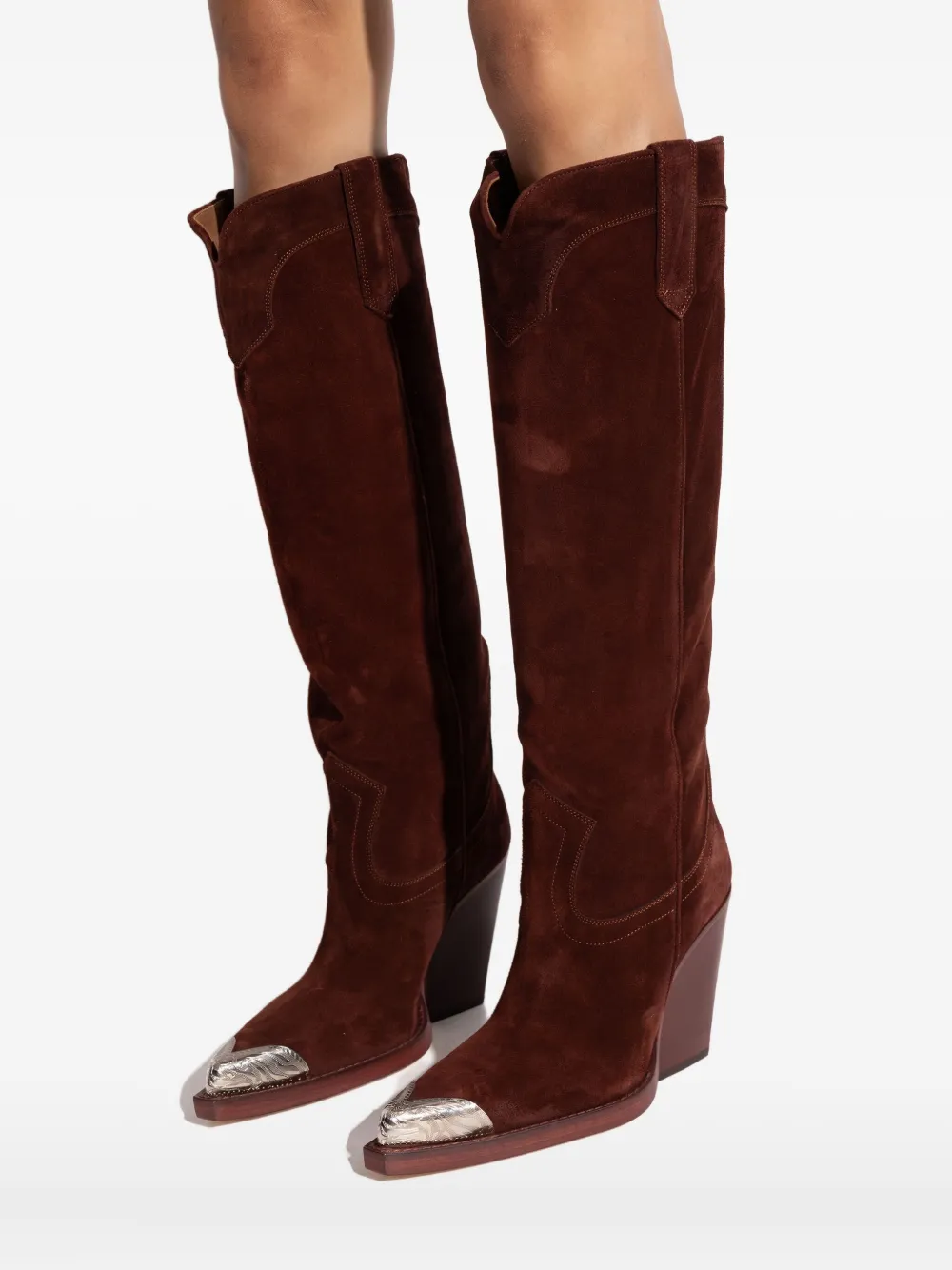 Paris Texas 10mm El Dorado Metallic-toe Suede Boots In Brown