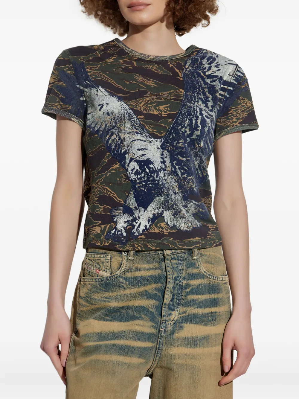 Diesel eagle-print camouflage T-shirt Blauw