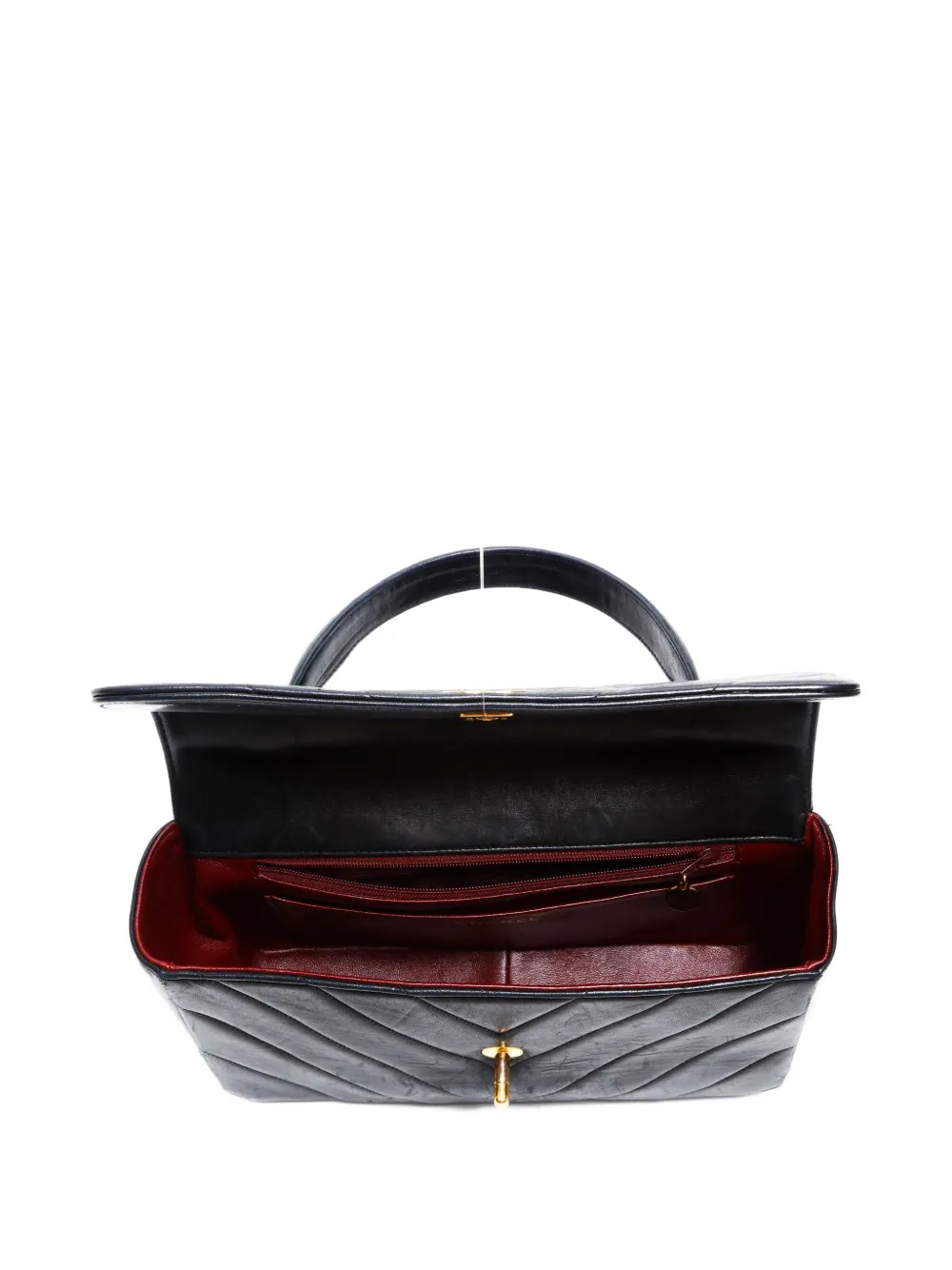 Pre-owned Chanel 1989 Chevron-quilting Lambskin Shoulder Bag In Black