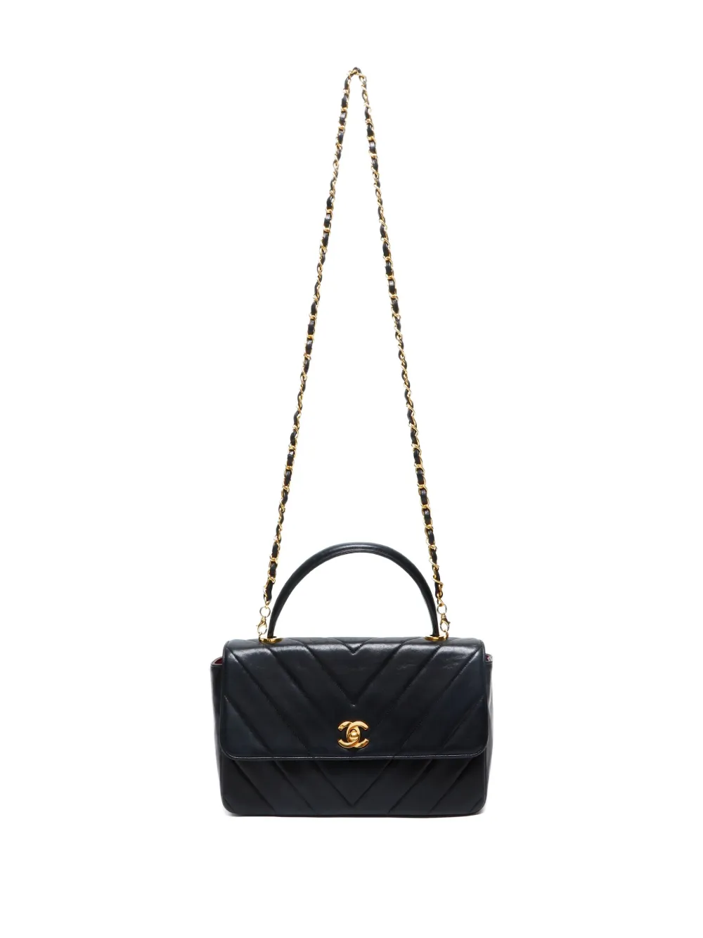 Pre-owned Chanel 1989 Chevron-quilting Lambskin Shoulder Bag In Black